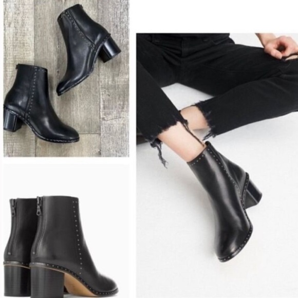 Rag & Bone willow black leather studded booties size 37 1/2 - Picture 1 of 4